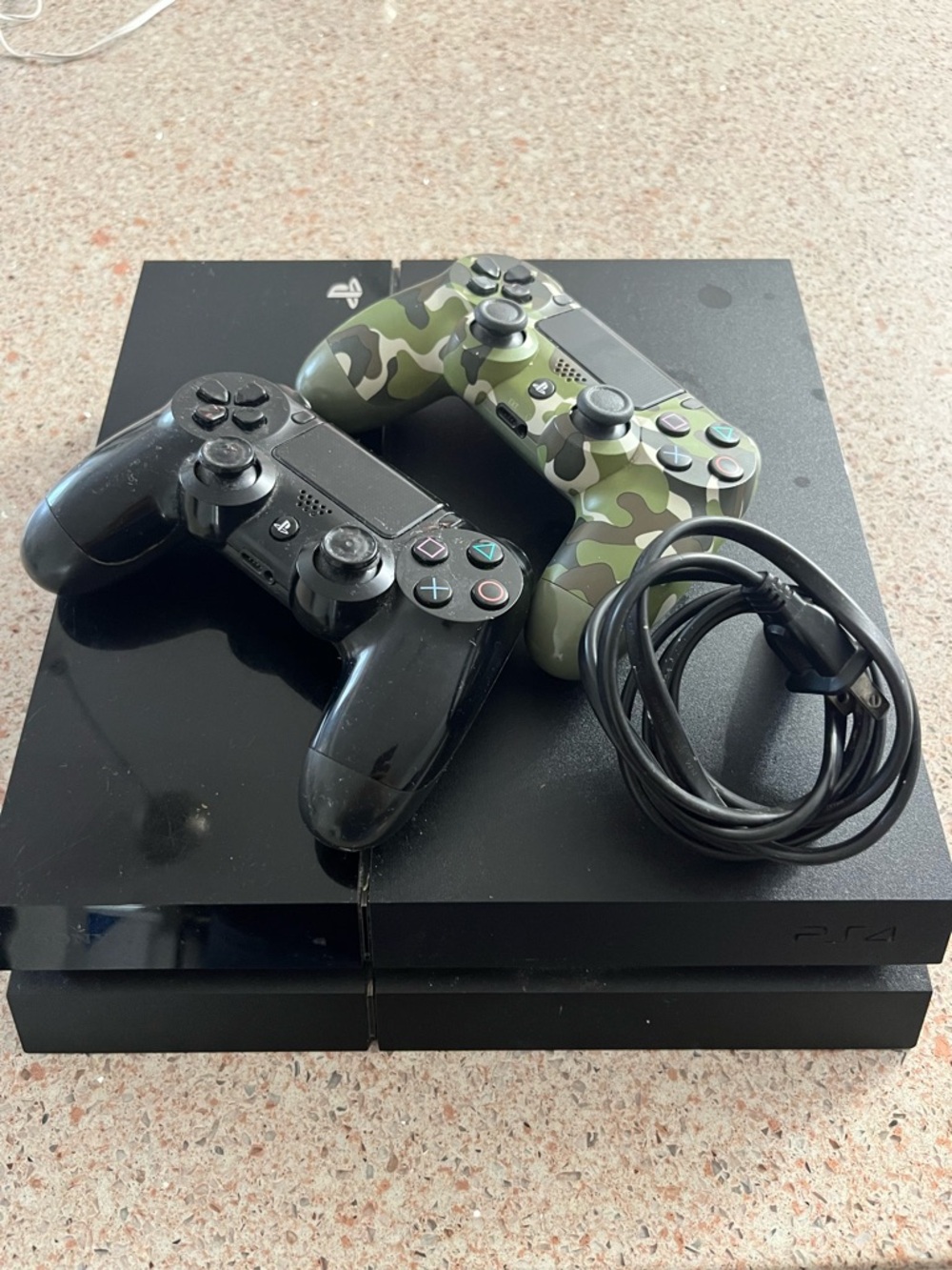 Sony PlayStation 4 with Black and Green Camo DualShock Controllers(USED)